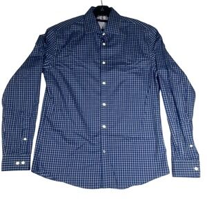 Tommy Hilfiger Mens Blue White Grid Button Down Shirt 15.5 34/35 100% Cotton